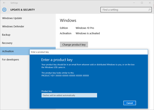 activate product key windows 10 pro